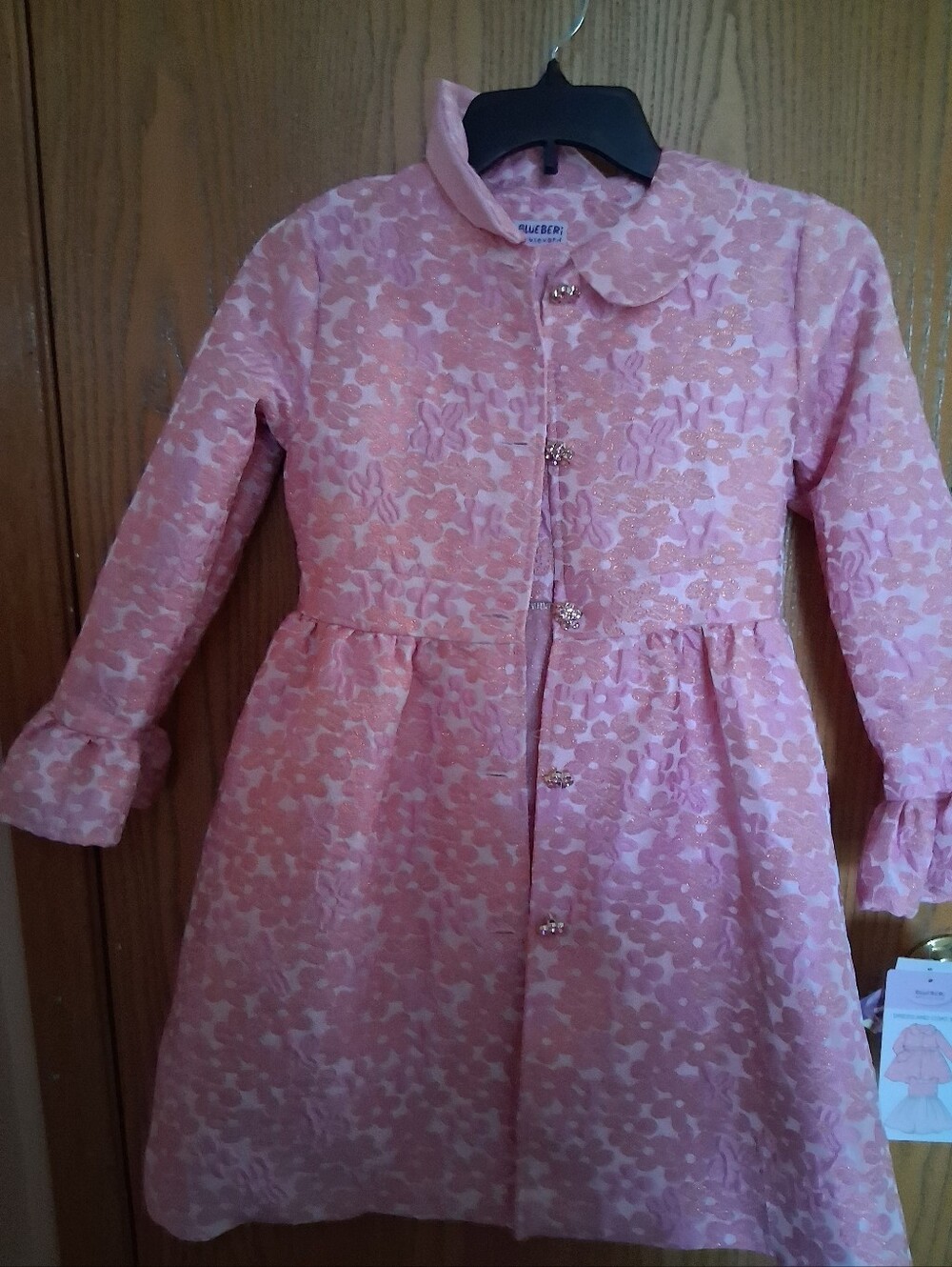 Blueberi Boulevard Pink Floral Jacquard Dress Coat